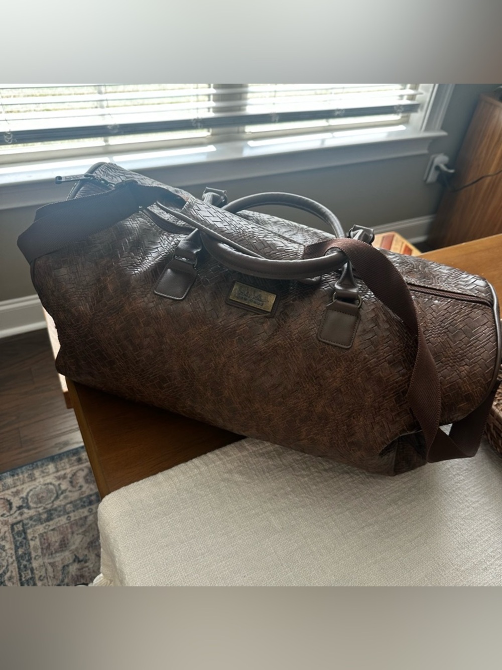 Brown Woven Travel Duffel Bag -